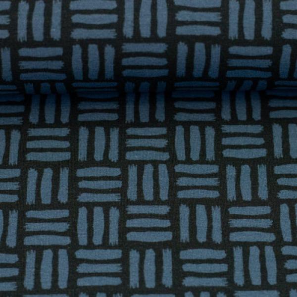 French Terry Sommersweat Wabi Grid Pinselstriche in Anthrazit